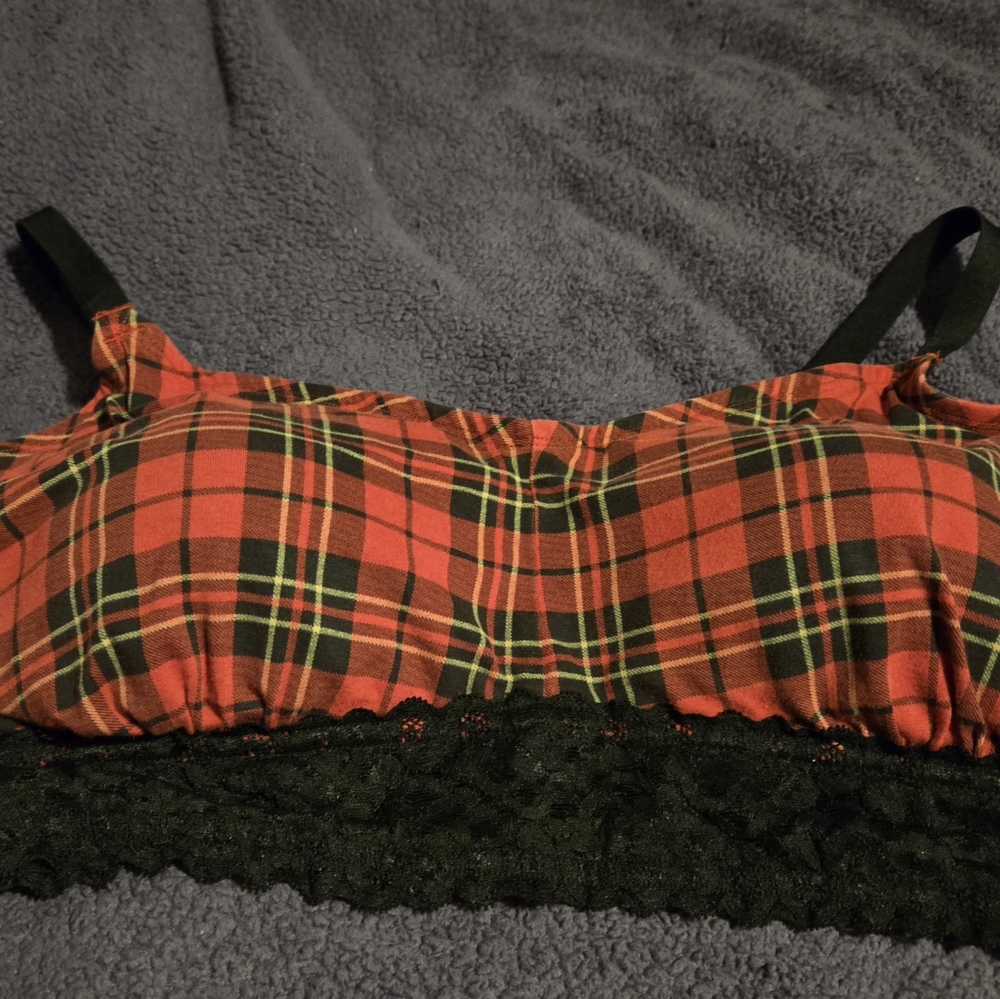 Plaid Lace Trim Bralette 4x